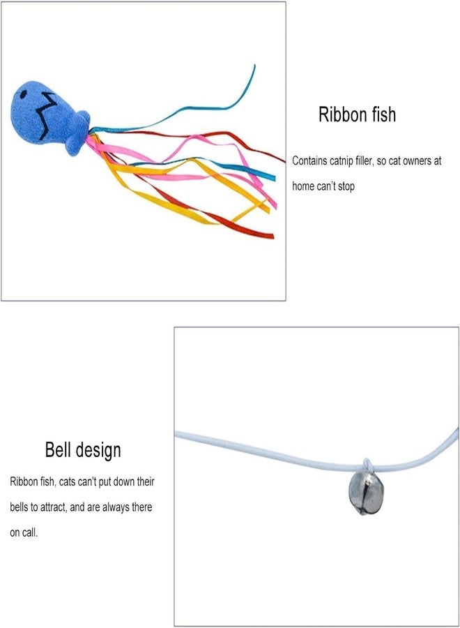 WaigN Blue Cat Wand Kitten Teaser Stick Portable Cat Teaser Fish Design Safe Colorful Balls Cats, Feather Toys - Image 2